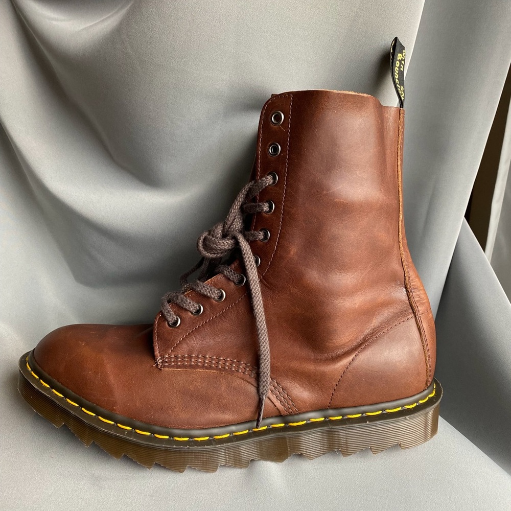 Dr. Martens 1490 10 Eye boot, Made in England. Light brown boot. Size 11 US
